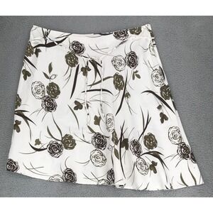 Marianne A Line Skirt Size 3X Asymetric Hem Ramie Rayon White Brown Floral